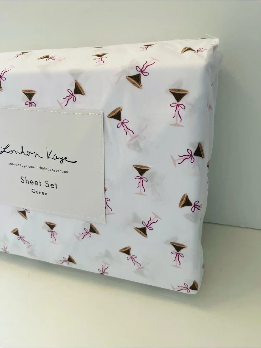 London Kaye Queen Sheet Sets Lot of 2 Petite Cherries & Cafe Espresso Martini